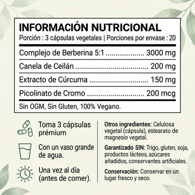 Complejo de berberina 4 en 1 | Metabolismo y azúcar en sangre