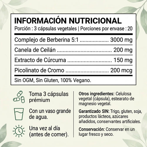 Complejo de berberina 4 en 1 | Metabolismo y azúcar en sangre