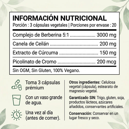 Complejo de berberina 4 en 1 | Metabolismo y azúcar en sangre